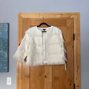 Worth New York Ivory Fringed Tweed Collarless Jacket C191JK54-12